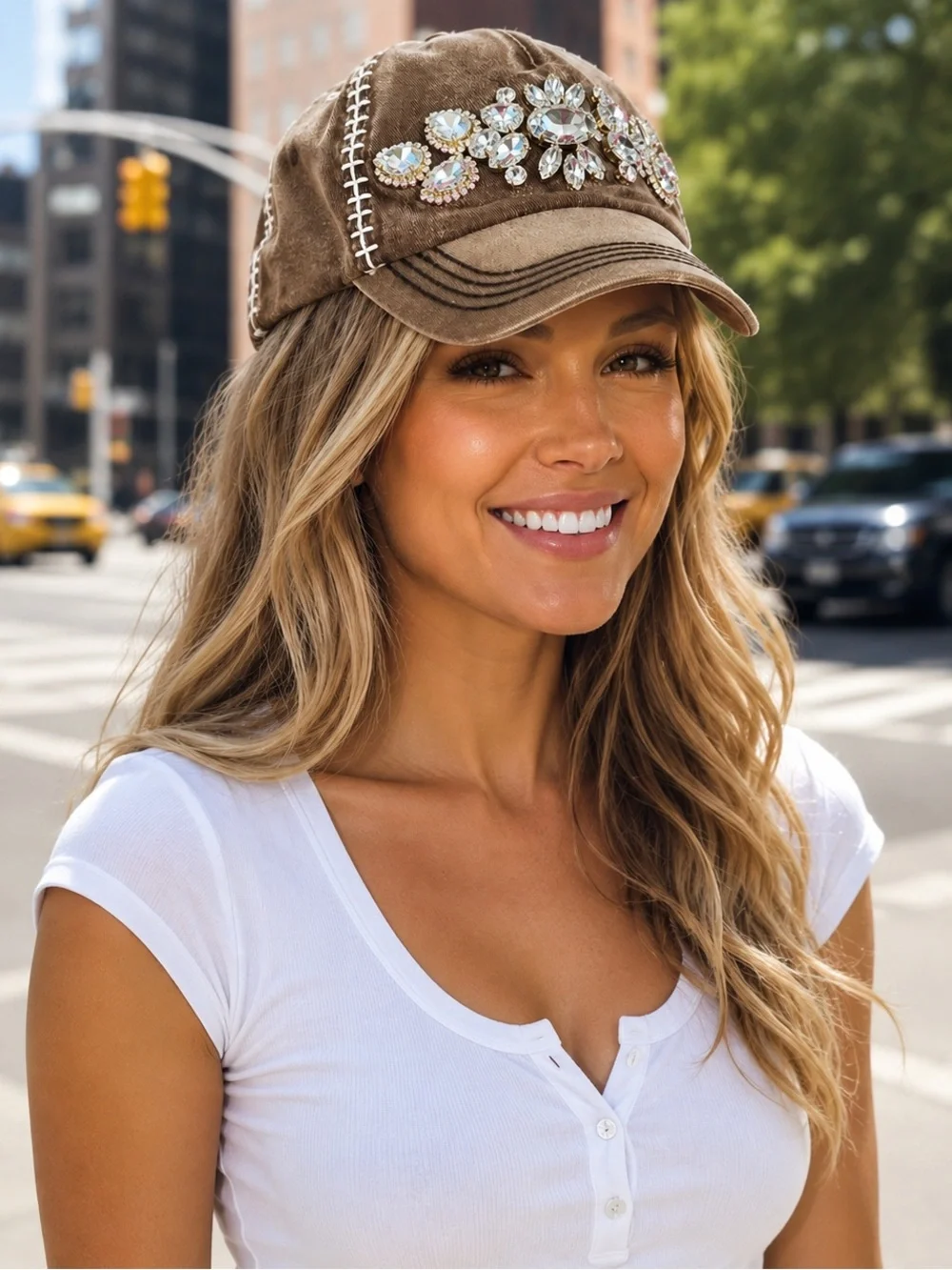 3/for $15 🍒 CRYSTAL Embellished Rustic Country Brown Baseball Cap (Adjustable
